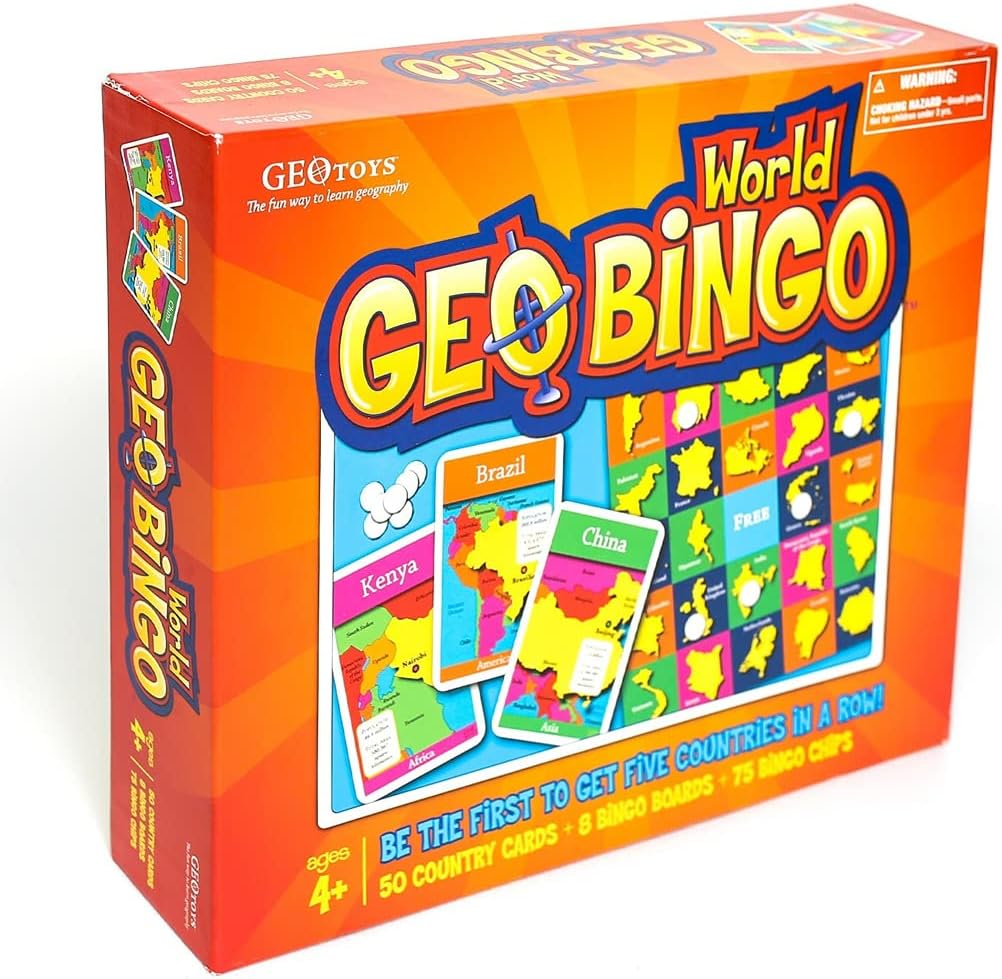 GeoToys GeoBingo, World Bingo Game for Kids, Geography Game for Home, School or Camp - Fun Bingo Games for Family, Play & Learn Countries of the World, Ages 4 and Up
