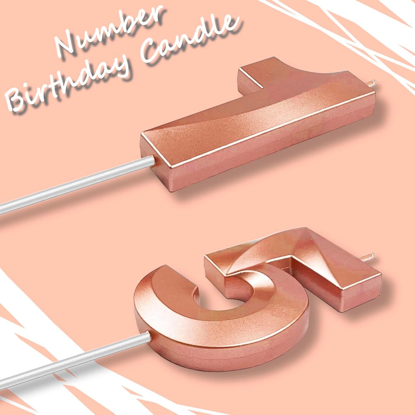 Rose Gold Number 15 Candles, 3D Diamond 2.76 Inch Cake Topper Birthday Candles for Wedding Anniversary Cake Decorations, Happy Birthday Party Decorations
