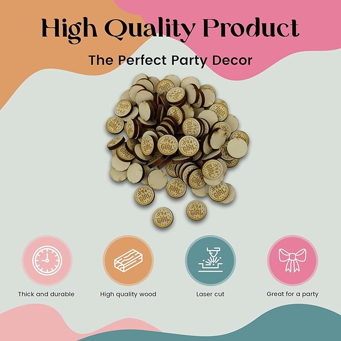 Confetti - Engraved Wood - Rustic Wooden Wedding Decor Party Table Scatter Decorations (It's a Girl)