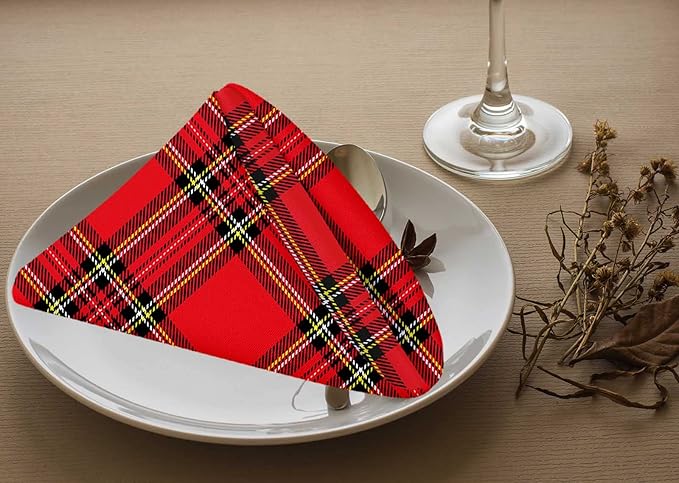 Yibeas Red Plaid Cloth Napkins Set of 4 Traditional Scottish Checkered Tartan Pattern in Classic Colors Polyester Kitchen Dinner Napkins for Holiday Festive Wedding Decor 18 x 18 inch