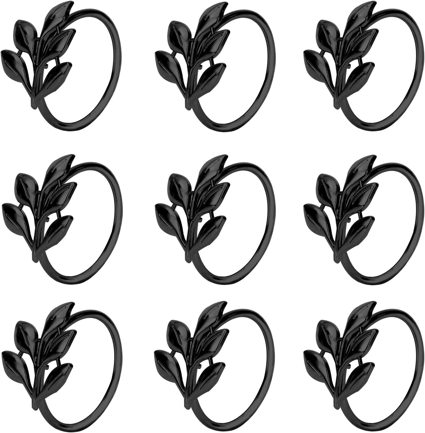 KPOSIYA Set of 6 Leaf Napkin Rings Metal Gold Napkin Holder Table Napkin Rings for Thanksgiving Day Christmas Dinning Table Parties Everyday (Ye Zi-Black 6)