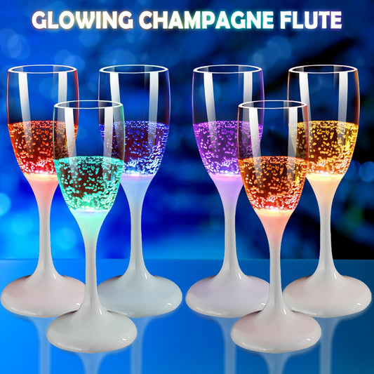 LED Light Up Cups Wine Champagne Flutes Set of 6 Party Favors Adults, Colored Plastic Champagne Flutes Drinking Glasses Glow in the Dark Colorful Glowing Cups for Birthday Christmas Halloween Weddings