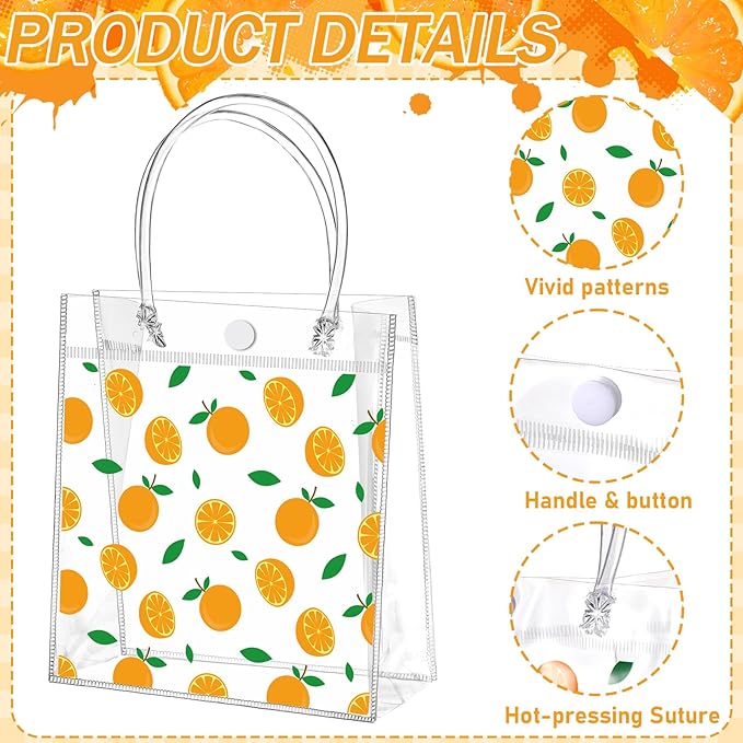 Tioncy 24 Pcs Orange Clear PVC Gift Bags with Handles Orange Theme Candy Treat Basket Little Cutie Party Favor Bags for Little Cutie Baby Shower Decorations Wedding Birthday Summer Party Supplies