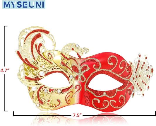 2025 New Red Venetian Masquerade Mask for Women-Peacock Rhinestone Masquerade Party Mask- Mascarade Masks for Women Butterfly -Perfect for Mardi Gras, Halloween Parties, Costume Party, Carnivals