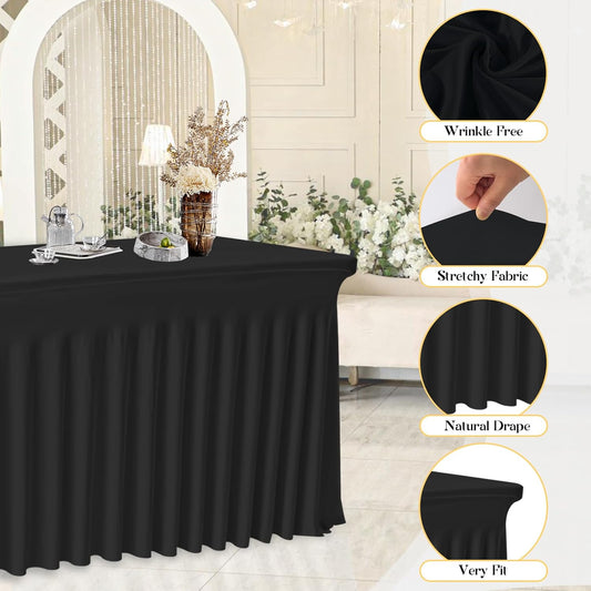 2 Pack Black Rectangle Tablecloths, Washable Stretch Fitted Spandex Table Covers for 6FT Tables, Wrinkle-Free & Reusable Table Cloths,Ideal for Parties, Banquets, Wedding, Buffet,Events