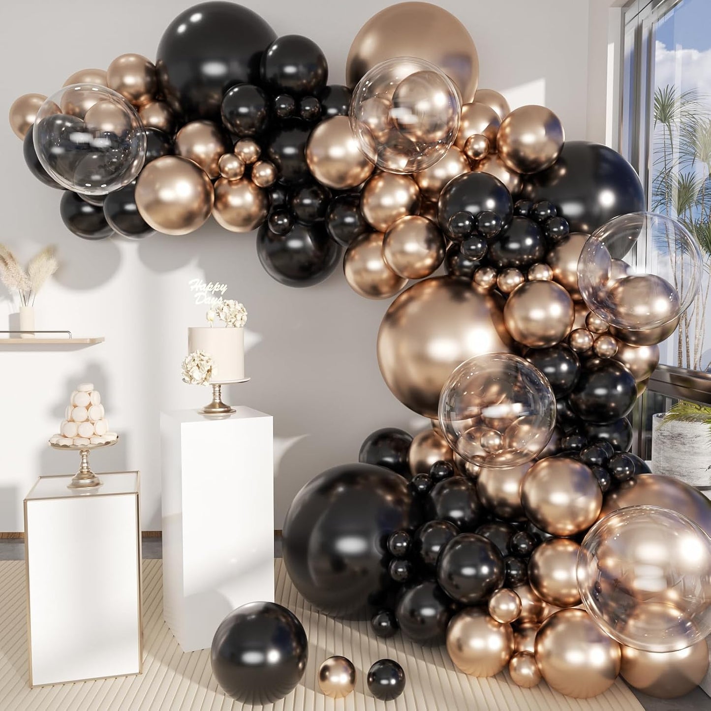 Champagne Gold and Black Balloon Arch Kit, 151Pcs Black Gold Bobo Balloons Garland 18 12 10 5 inch for Birthday, Graduation, Baby Shower, Wedding, Anniversary, Holiday Party Decoration