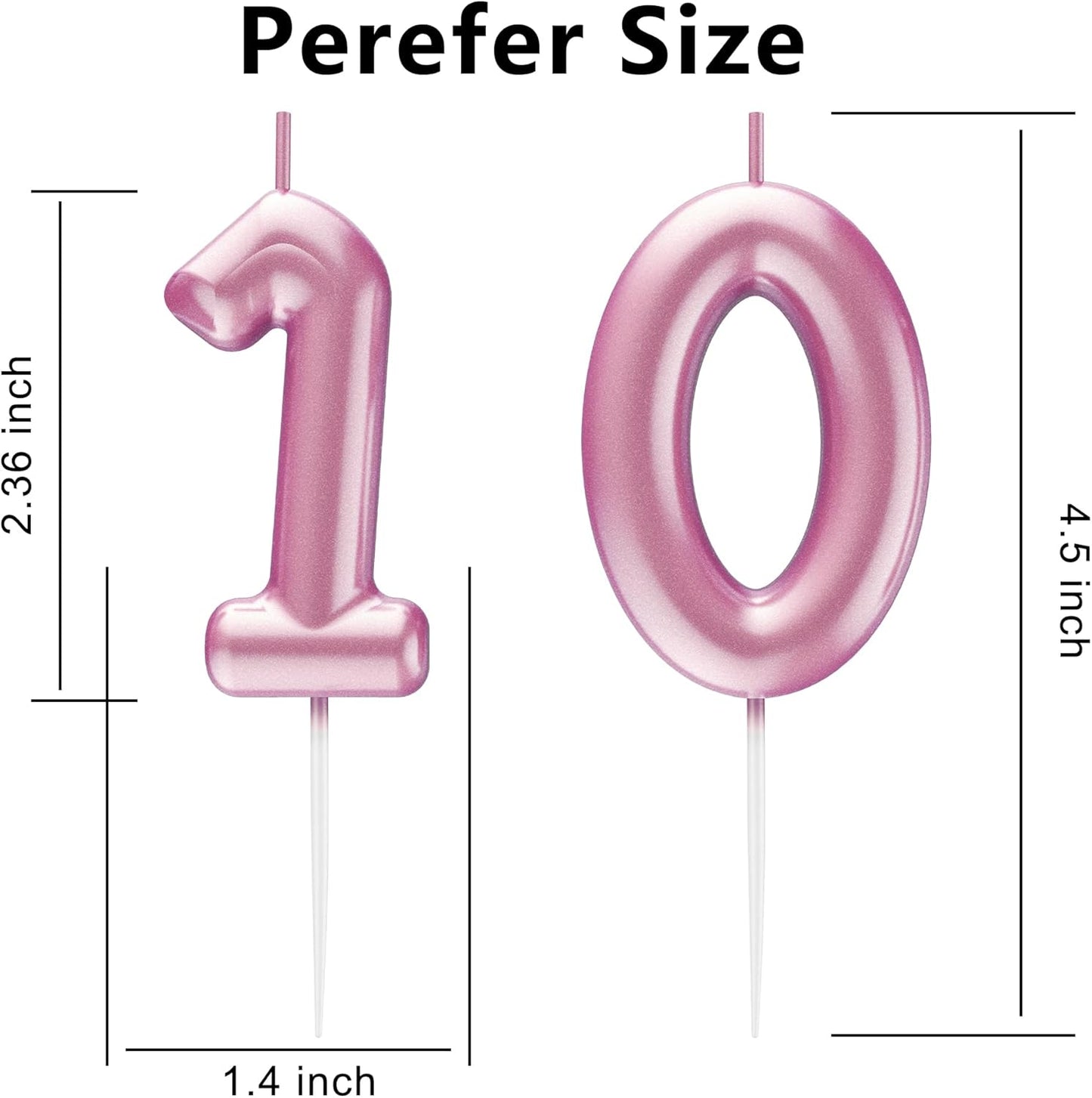Pink Number 10 Candle Happy Birthday 3D Number Candles for Birthday Cake Party Decoration Wedding Anniversary Celebration Supplies