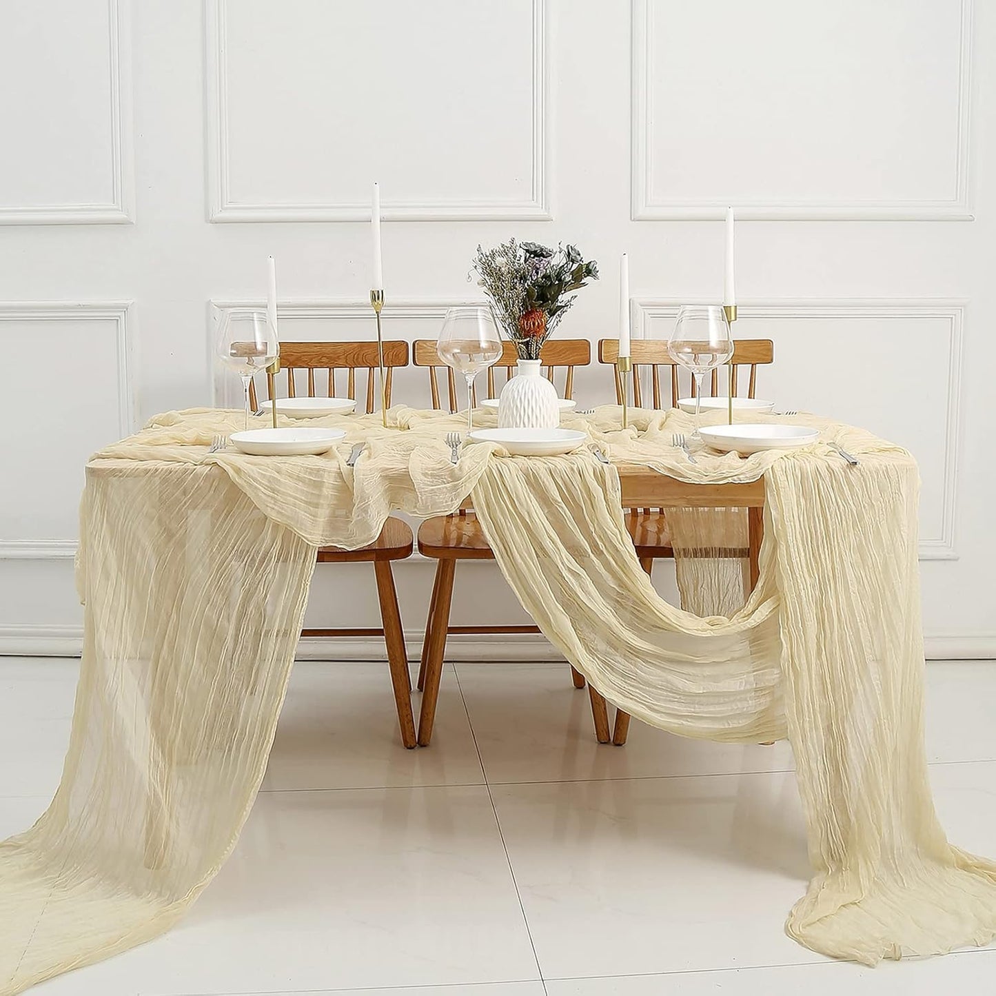 DOLOPL Cream Cheesecloth Table Runner 13.3ft Boho Gauze Cheese Cloth Table Runner Rustic Sheer Runner 160inch Long for Wedding Bridal Baby Shower Birthday Party Cake Table Decorations