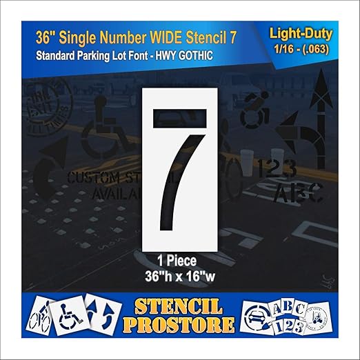 Pavement Stencils - 36 inch Single Number Stencil (Wide) - 7-36" x 16" x 1/16" (63 mil) - Light-Duty