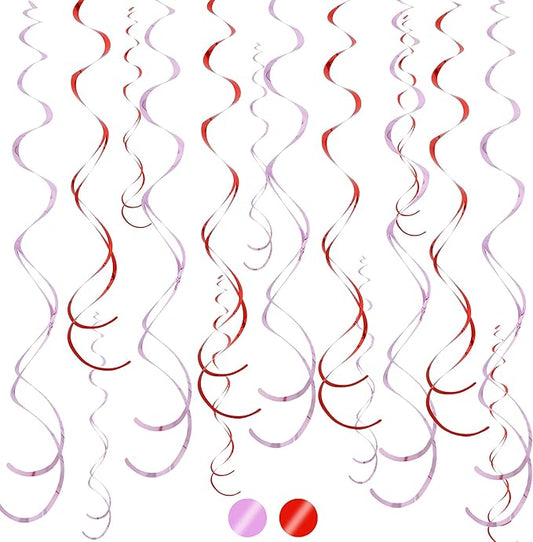 BEISHIDA Red Pink Hanging Swirls Party Decorations Plastic Streamer for Bachelorette Hanging Ornament Decorations, Valentine Wedding Girl Birthday Mother‘s Day Party Supplies, Pack of 20