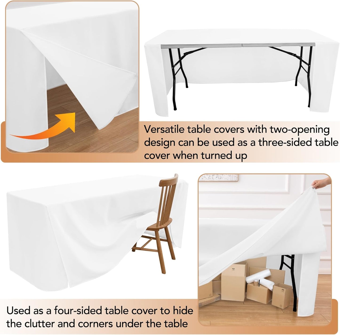 HolidayIdeas 2 Pack Square Fitted Table Covers - 34 x 34 Inch - Fabric Table Clothes Versatile Tablecloths for Parties, Holiday Dinner, Trade Show, Vendor Stand (White)