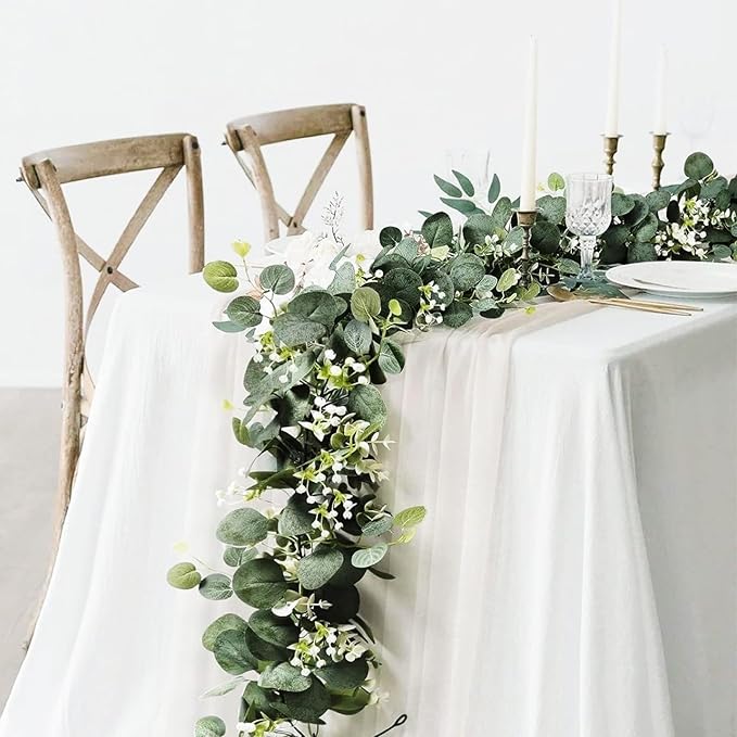 Artificial Eucalyptus Small Flowers Decoration Babysbreath Garland Faux Silk Leaf Décor Anniversary Engagement Party Wedding Fireplace Craft Design Housewarming Window Decorating