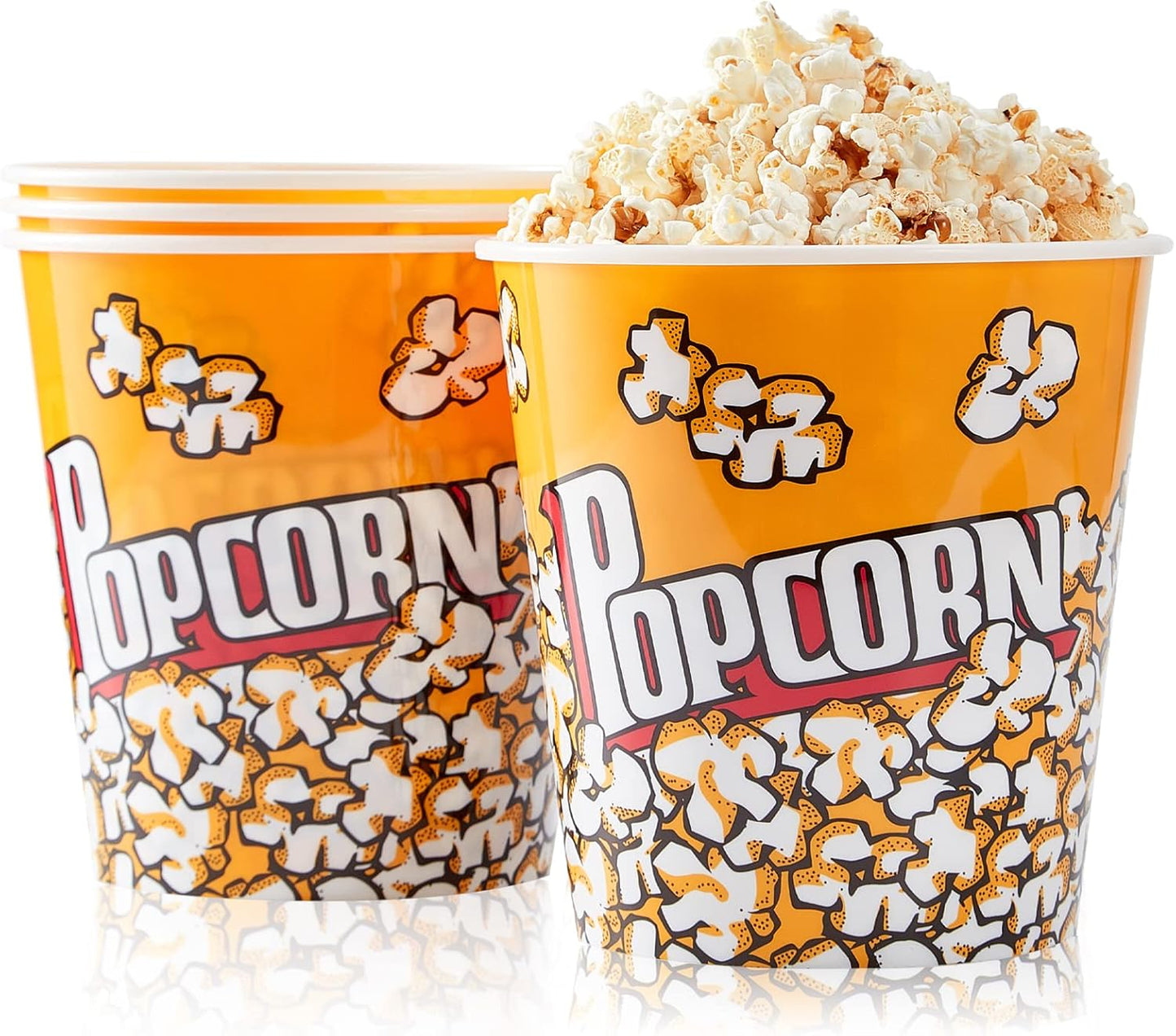 Plastic Popcorn Containers Retro Style Reusable Popcorn Buckets for Movie Night 7.1”x7.1”x5.1” - 4 Pack…
