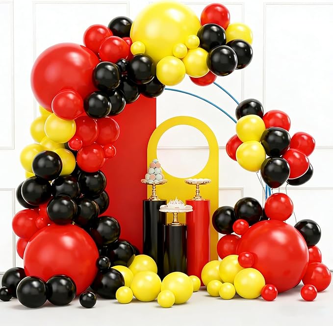 YMSZ Red Black Yellow Balloons Arch Kit, 134Pcs Red and Yellow Latex Balloons for Birthday, Baby Shower, Graduation Party Decorations