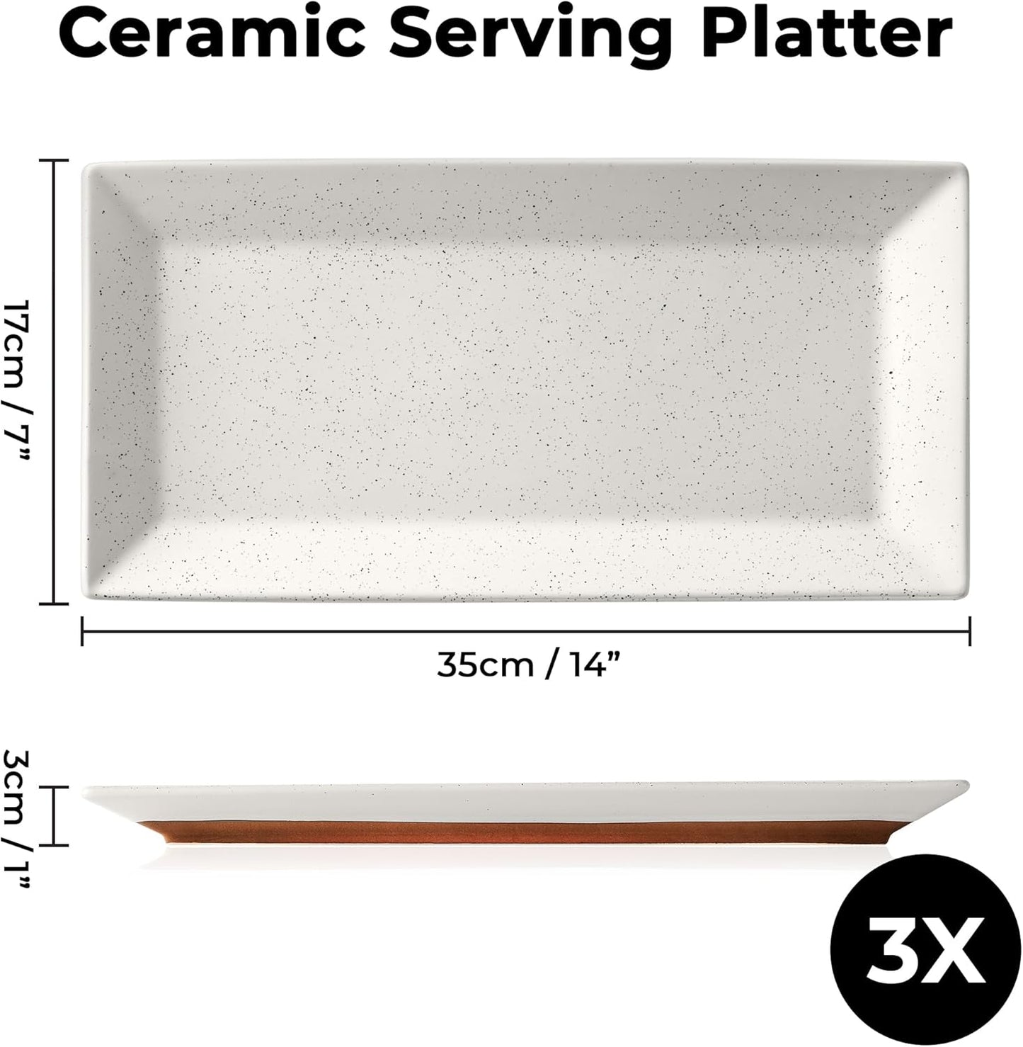 MIAMIO - Ceramic Serving Platter Set of 3 Large Serving Tray/Rectangle Serving Platters for Thanksgiving, Turkey, and Christmas - Microwave, Dishwasher, and Oven Safe Platter (34.5 x 17 cm)