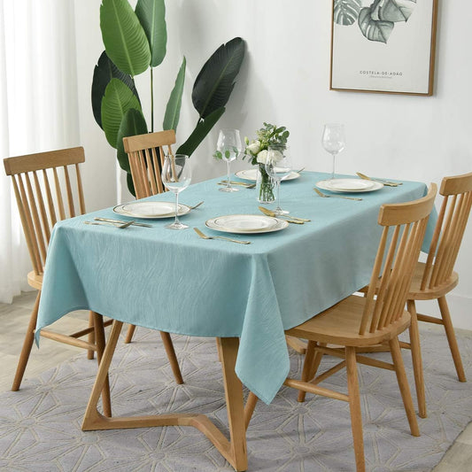maxmill Jacquard Tablecloth Swirl Design Spillproof Wrinkle Free Water Resistant Heavy Weight Soft Table Cloth Decorative Fabric Table Cover for Outdoor and Indoor Oblong 60 x 120 Inch Turquoise