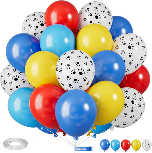 Paw Balloons, 12 Inch Yellow Blue and Red Balloons, Blue Yellow Red Helium Balloon Dog Paw Print Latex Balloon for Boys Girls Birthday Puppy Dog Theme Baby Shower Pet Party Decorations