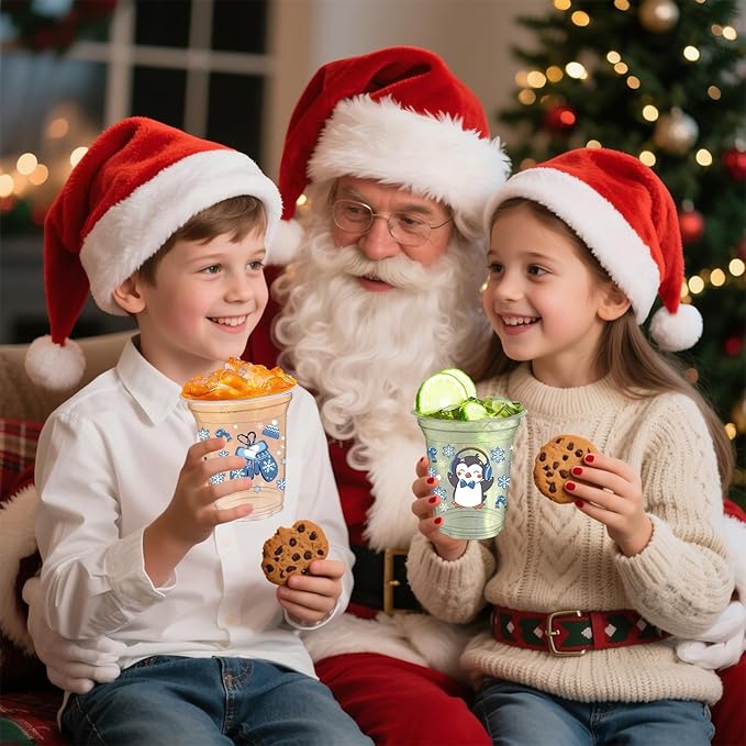 VDESFUEBY 50Pcs 12 OZ Polar Arctic Animals Winter Plastic Cups Winter Wonderland Party Decorations Christmas Holiday Decorations