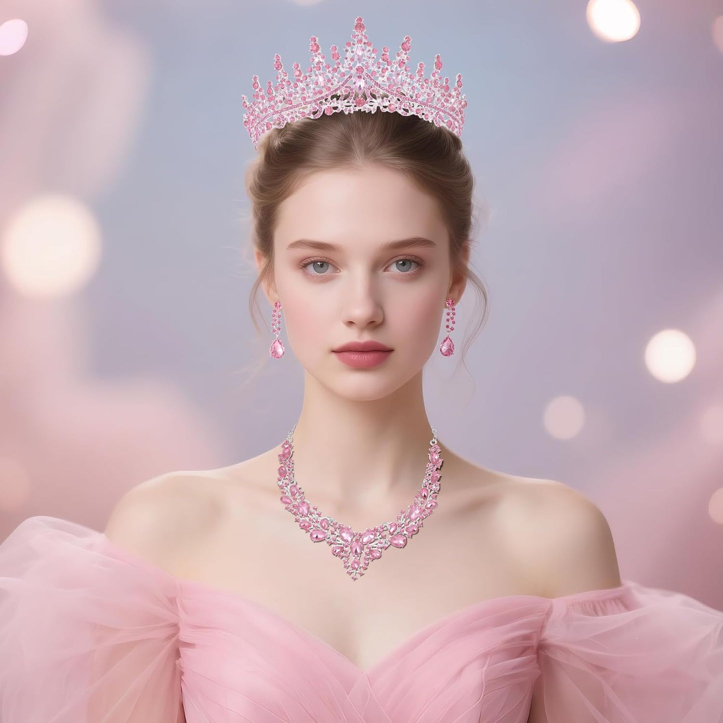 Kamirola Tiaras and Crowns for Women,Tiaras Earrings Necklace, Crystal Bridal Jewelry Set（TR83