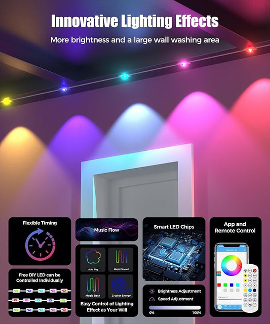 POOFZY Permanent Outdoor Lights for House,200ft RGB+IC Smart Outdoor Decor, 50 Scene Modes,App/Remote Control,for Christmas,Super Bowl,V-Day,Thanksgiving,Daily & Holiday Party Decor