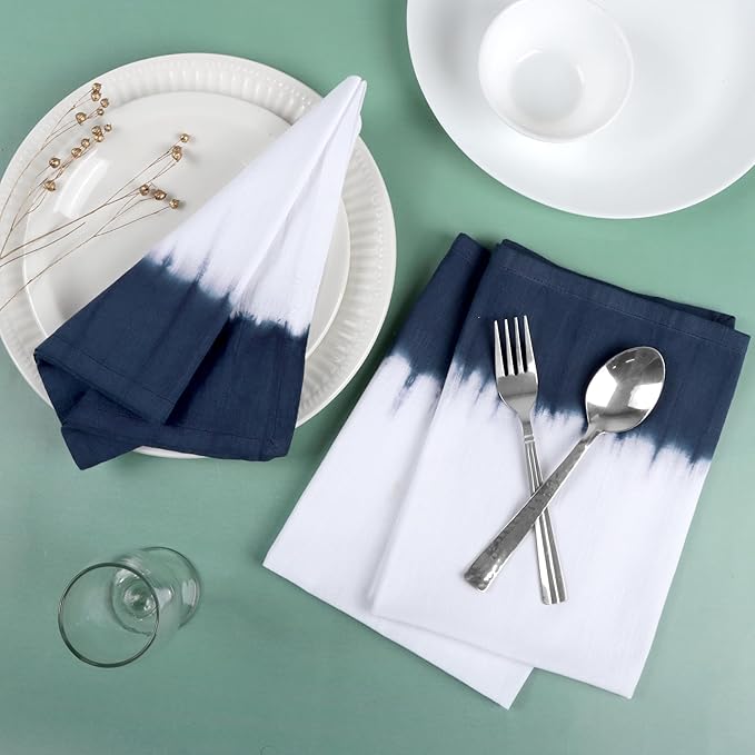 FINGERCRAFT Cloth Napkins Set of 6 Cotton Blend Tie Dye 20x20 Inch Large Size Dinner Napkins Cloth Perfect for Parties Dinners Weddings Cocktail Christmas Easter Royal Blue Ikat