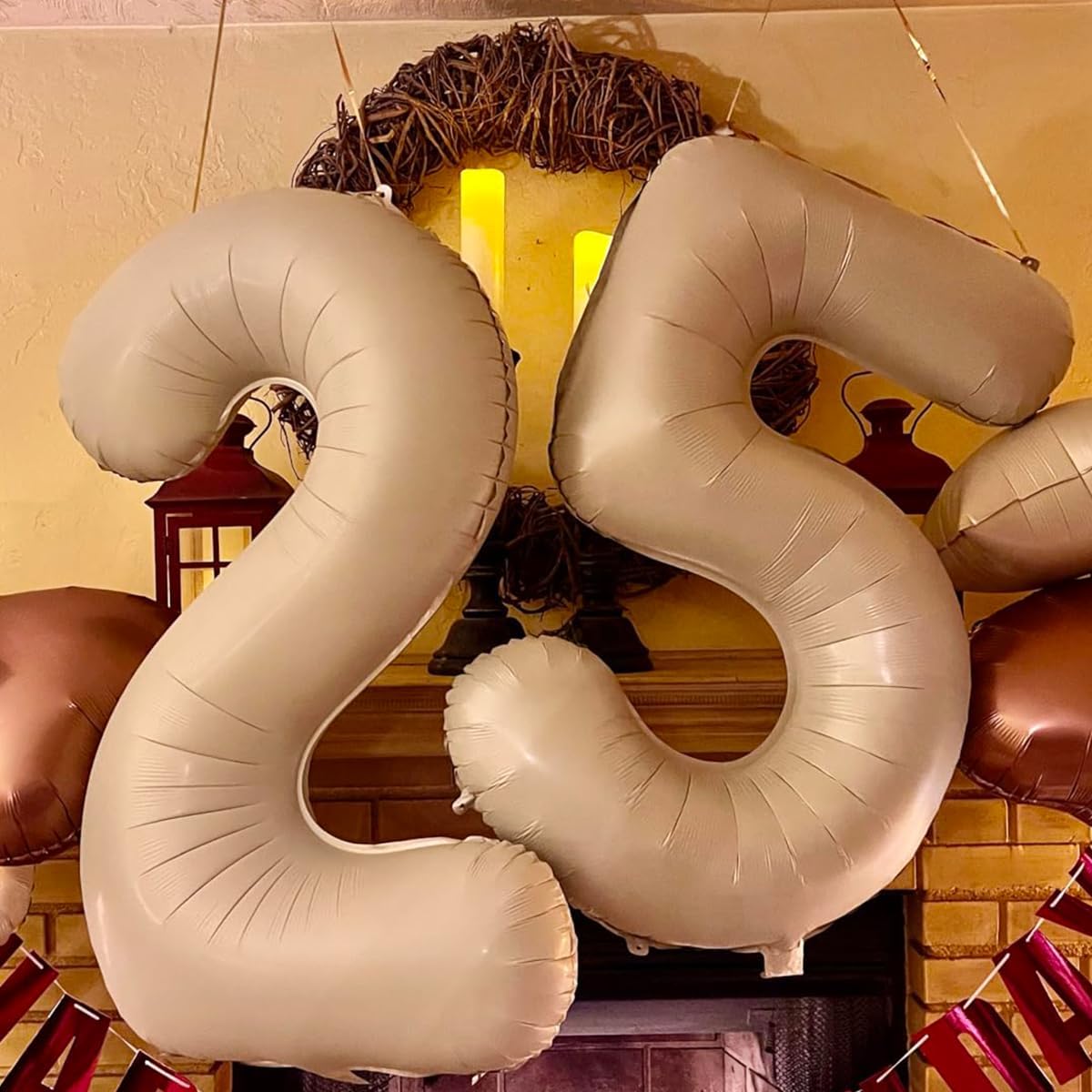 Smlpuame 40 Inch Beige Number 5 Balloons for 5th Birthday Decorations Boys Girl, Giant Self-Sealing Cream Foil Number 0-10 White Sand Balloon for Women Men Party Anniversary Baby Shower Supplies