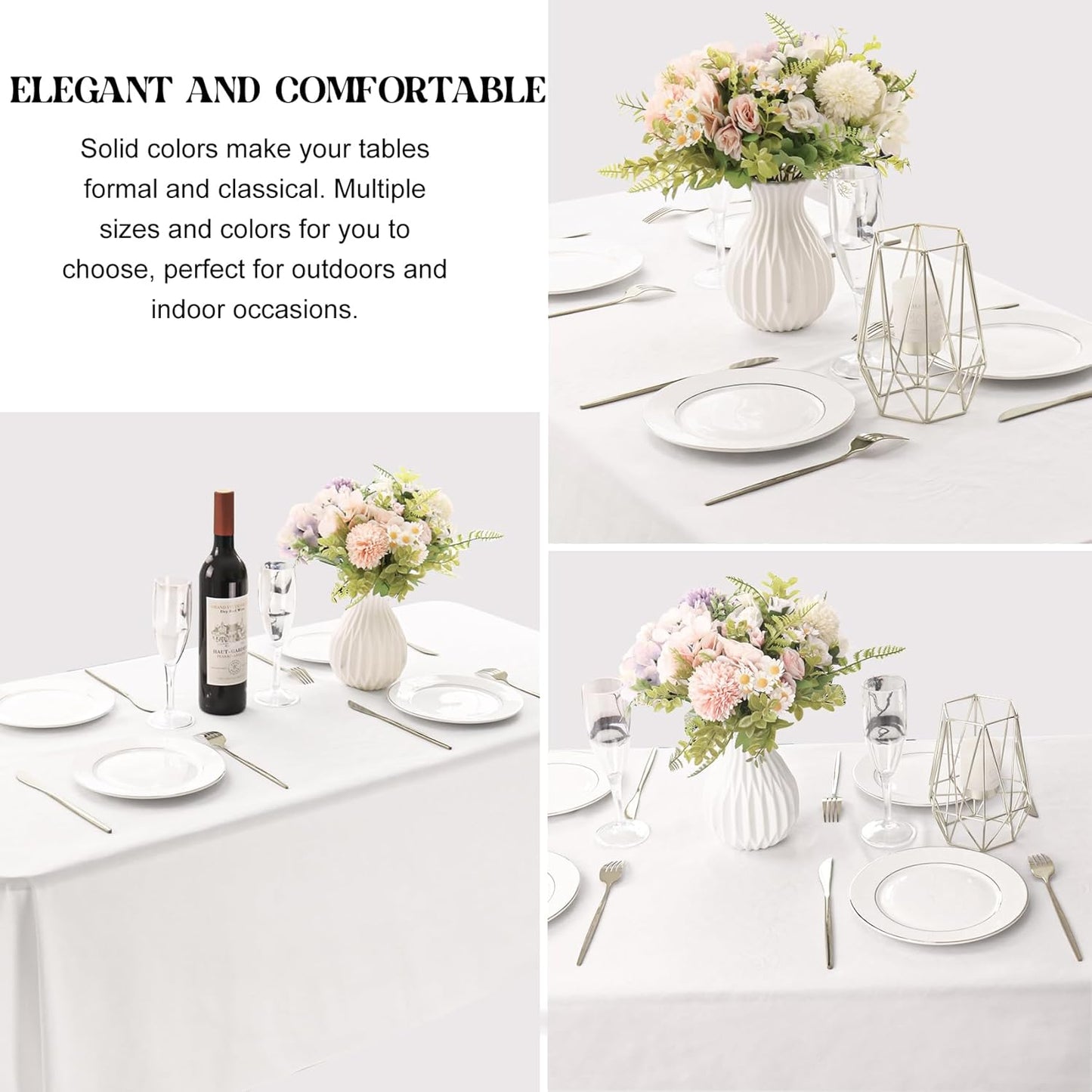 4 Pack Rectangle Tablecloth 60x102 Inch White Washable Polyester Table Cover for Wedding Dining Table Buffet Parties Banquet Decoration（White）