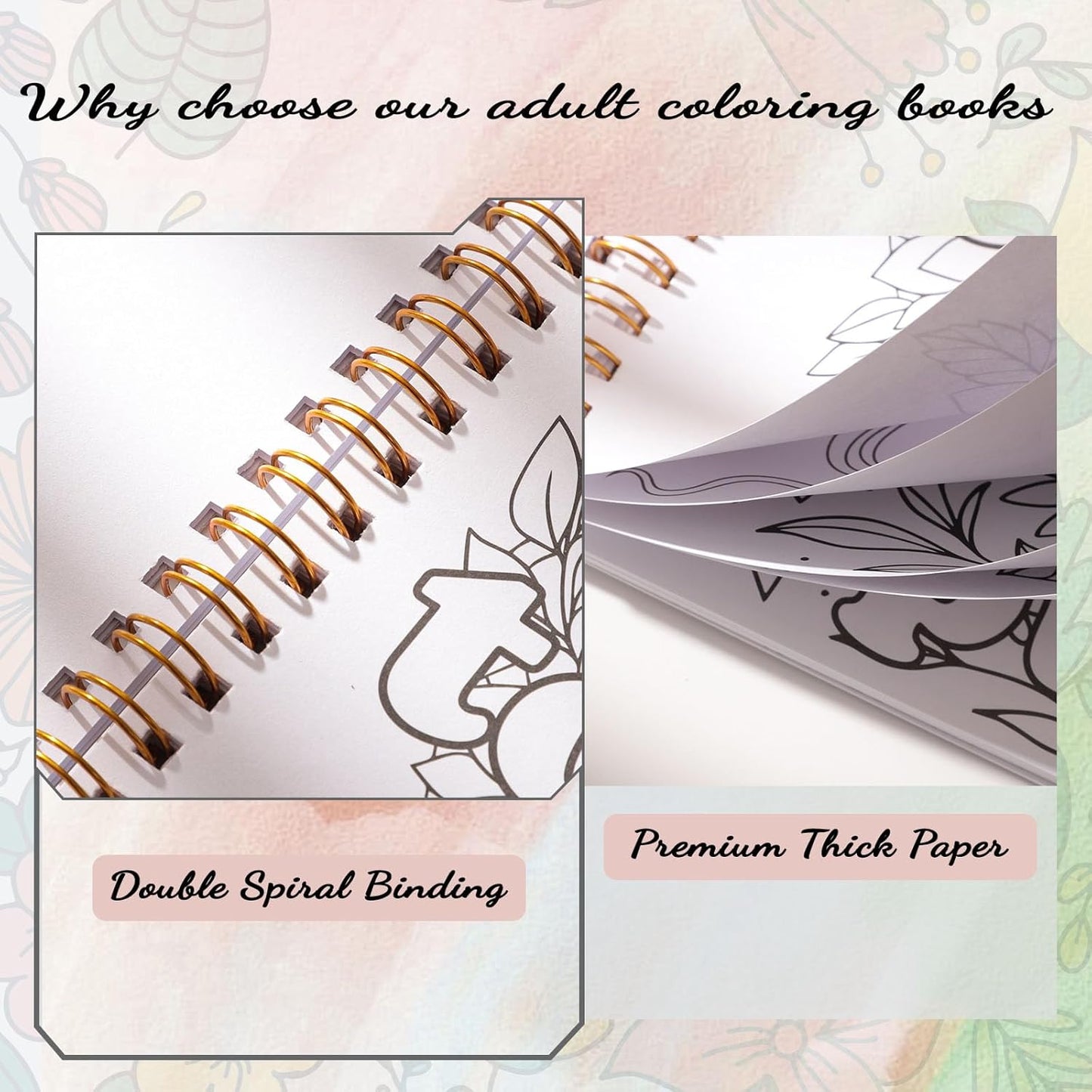 7×8.2in Adult Coloring Book Set for Relaxation, Spiral Bound Coloring Book for Women with 24 Colors Markers, Mindfulness Stress Relief 32 Patterns for Adults, Teens, Gift