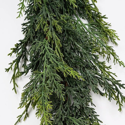 Christmas Cedar Garland,2Pcs 6ft Real Touch Cedar Pine Garland for Mantle Fireplace Outdoor Indoor Christmas Decorations