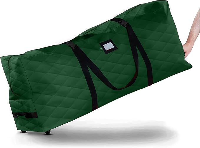 ZOBER 600D Oxford Fabric Large Rolling Christmas Tree Storage Bag - Fits 9 Ft Artificial Trees - Waterproof Christmas Tree Bag For Storage Box For Xmas, Durable Handles and Wheels - Quilted Greeen