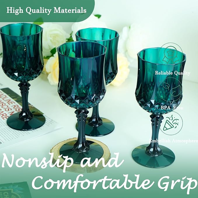 Plastic Wine Glasses, Plastic Goblets Vintage Style Cordial Unbreakable Drinking Glasses, Reusable Drinkware for Wedding Reception, Grand Event Party Supplies, Easter (48, Green)