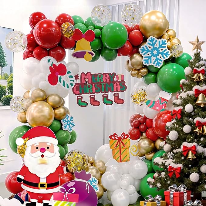 Red White Green and Gold Balloon Arch Kit, 167Pcs Christmas Balloons Different Sizes 18 12 10 5 inch for Birthday Baby Shower New Year Xmas Holiday Party Decorations