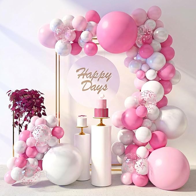 LovesTown Pink Balloon Garland Kit, 150PCS Arch Kit Pastel Light Pink White Balloons Pink Confetti Metallic Latex Balloons for Wedding Party Decorations