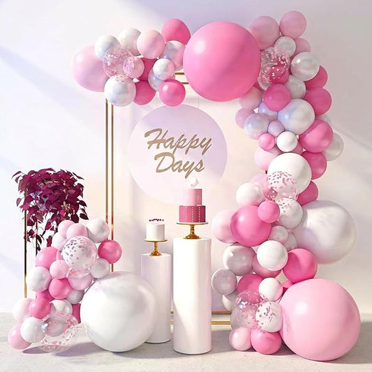 LovesTown Pink Balloon Garland Kit, 150PCS Arch Kit Pastel Light Pink White Balloons Pink Confetti Metallic Latex Balloons for Wedding Party Decorations