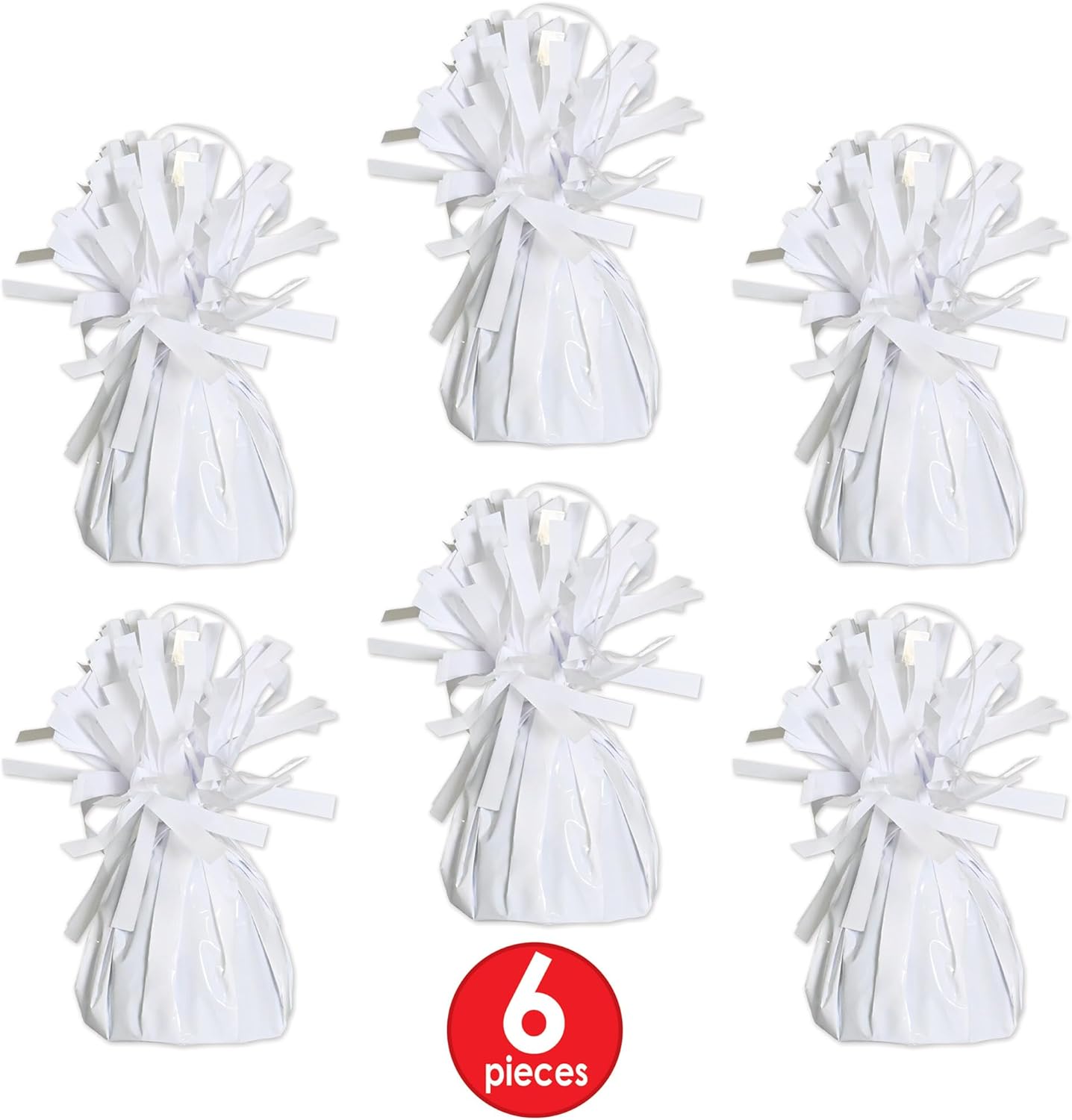 Beistle White Metallic Plastic Wrapped Balloon Weights For Birthday Parties, Weddings, Anniversaries, Table Décor, Celebrating With You Since 1900, 5.5" x 2.5", 6 Piece