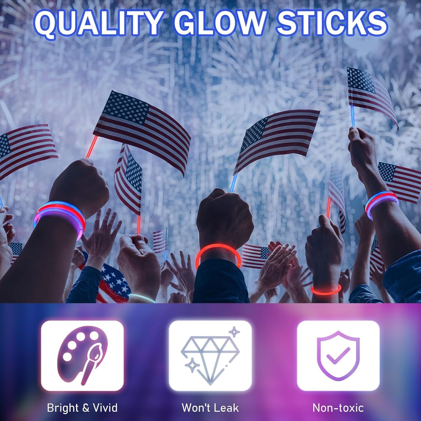Lenwen 4th of July Red Blue Glow Sticks Bulk Party Favors Supplies 1000 Pcs, Light up Bracelets Necklaces Accessories Decorations, Fun Items for Fourth of July Patriotic Birthday Pool Games Activities