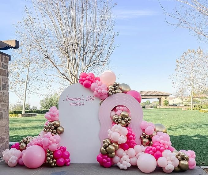 Pink Balloons Garland Arch Kit 153pcs with Star - 22 18 12 10 5in Different Size Shades of Pink and Gold Confetti Latex Balloons for Birthday Baby Shower Wedding Valentine's Party Decorations