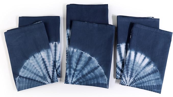 FINGERCRAFT Cloth Napkins Set of 6 Cotton Blend Tie Dye 20x20 Inch Large Size Dinner Napkins Cloth Perfect for Parties Dinners Weddings Cocktail Christmas Easter Royal Blue Circle