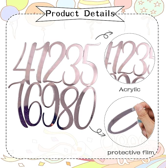 Rose Gold Acrylic Wedding Number Cake Decoration 0-9 - Cake Topper for Birthday Party Wedding Anniversaries, Party Cakes and Personalized Celebrations Setup,Style 3