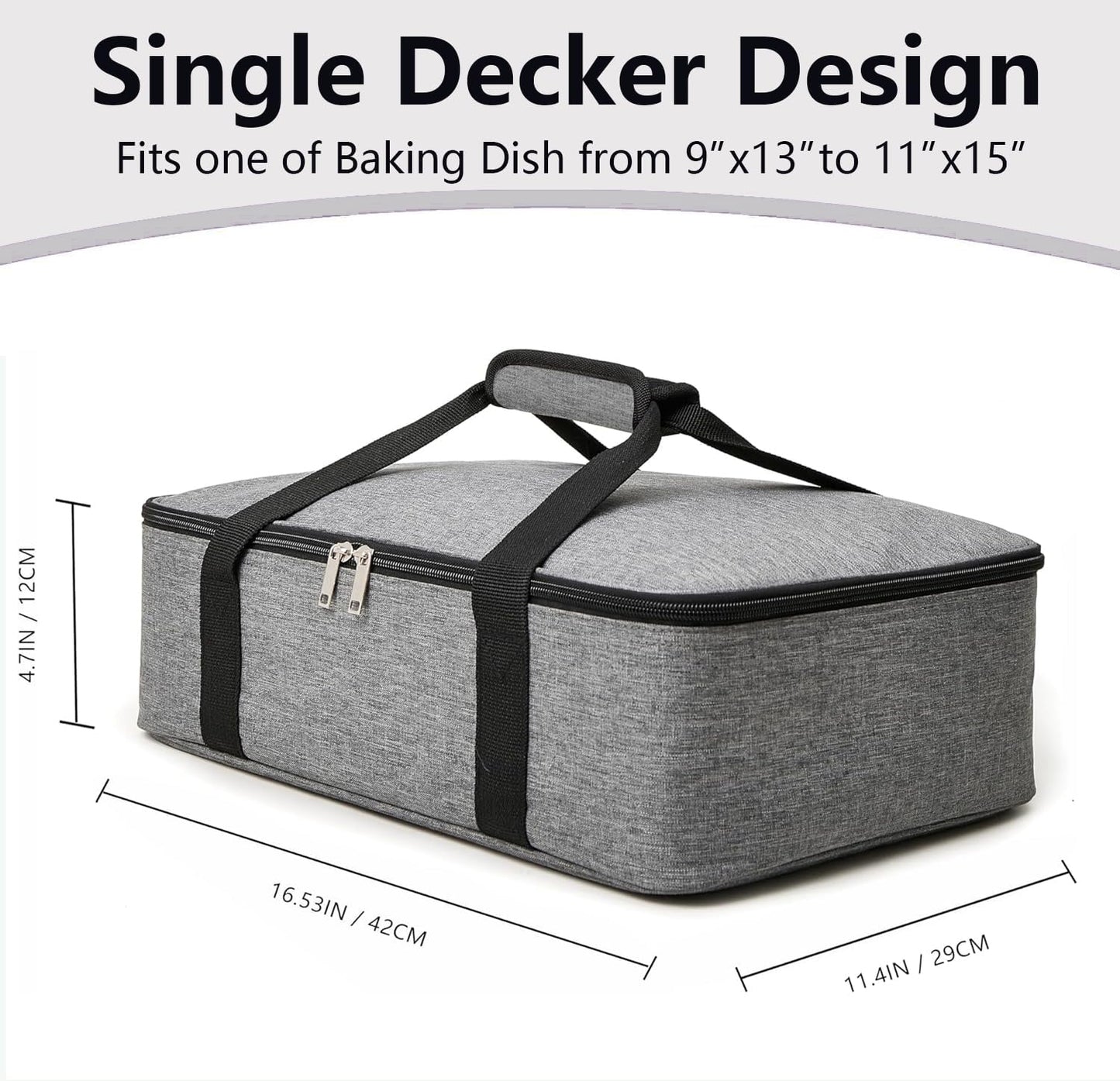 Lestyn Insulated Casserole Carrier Bag - Portable Reusable Food Transport Tote Bag Fits 9x13 Lasagna Baking Dish Pan to Keep Food Hot/Cold for Gathering/Potluck Parties/Cookout/Camping/Offices-Gray