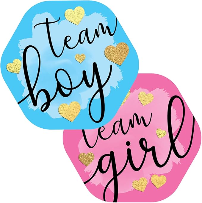 CORRURE Gender Reveal Stickers with Gold Foil for Voting Games and Party Supplies (80pcs) - Easy to Stick and Peel-Off - 2.0" Team Boy and Team Girl Labels for Baby Showers or Gender Reveal Party