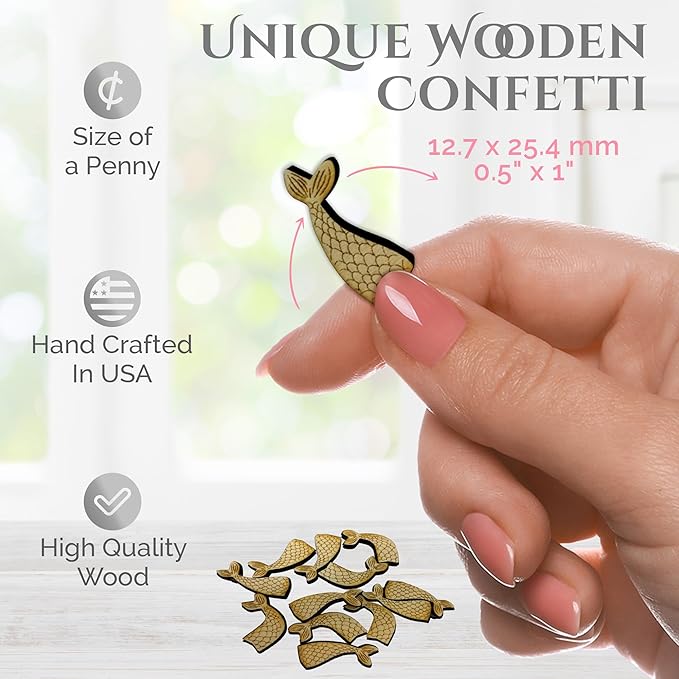 Confetti - Engraved Wood - Rustic Wooden Wedding Decor Party Table Scatter Decorations (Mermaid Tail)