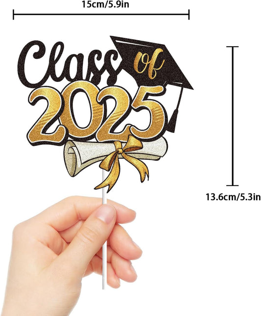 Class of 2025 Happy Graduation Cake Topper Gold Glitter Grad 2025 Happy Graduation We are So Proud of You Cake Decorations Congrats Grad Party Supplies (Gold)