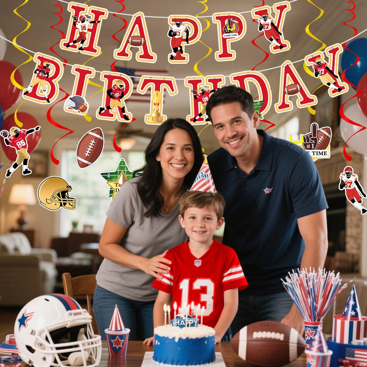 Football Birthday Party Decorations Football Birthday Banner with Super Bowl & Themed Party Supplies for Gameday Tailgate Decorations (Pre-Strung)