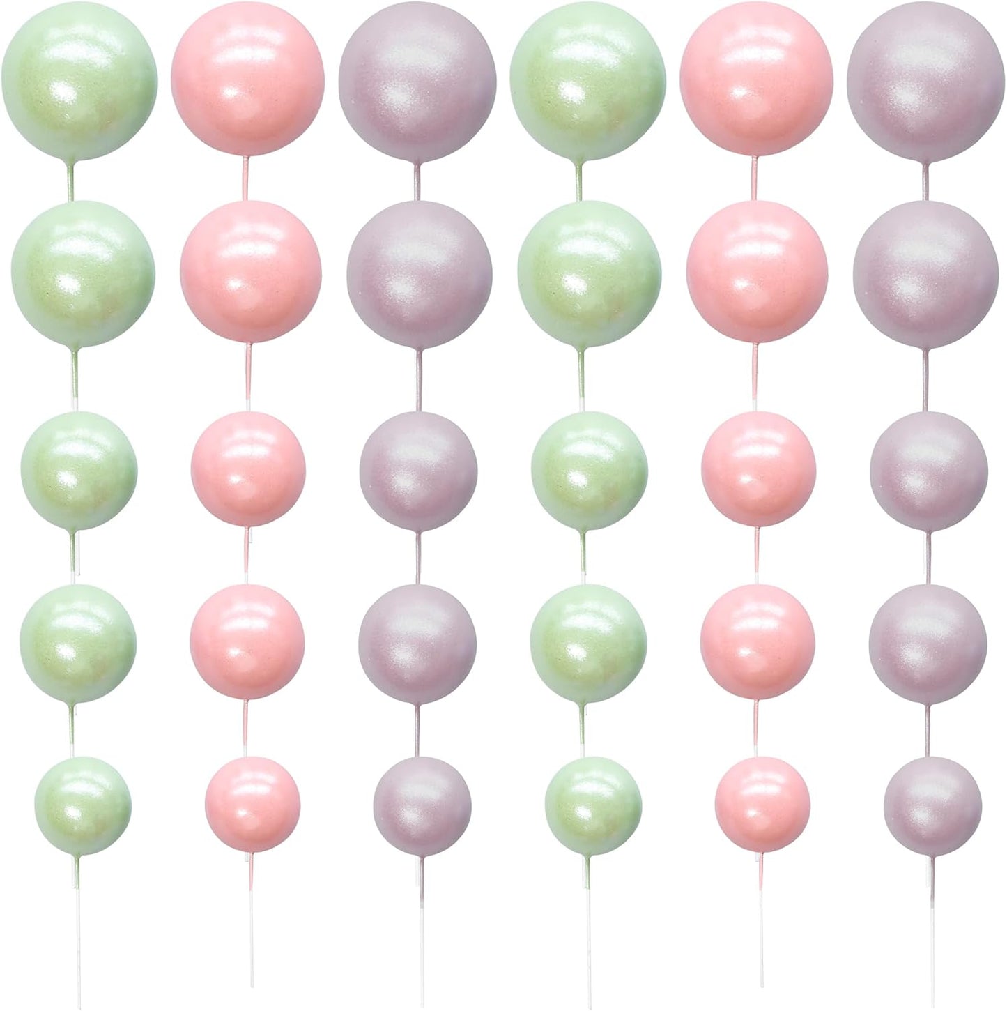 Ephlyn 30Pcs Balls Cake Topper Foam Ball Cake Picks Mini Balloon DIY Cake Insert Topper Decoration for Baby Shower Party Cake Decorations Pearl Green Pink Light Purple