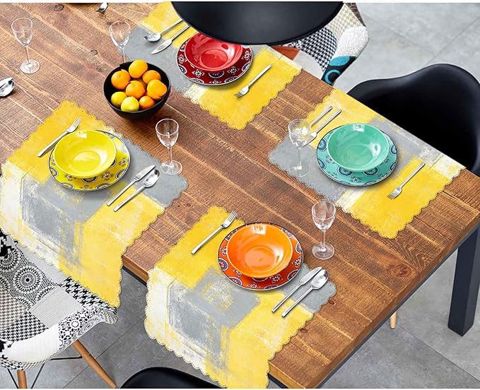 Grey Yellow Graffiti Cloth Table Napkins Set of 4 Modern Simple Art Painting Polyester Washable Decoration Dinner Napkins for Kitchen 18 x 18 inch