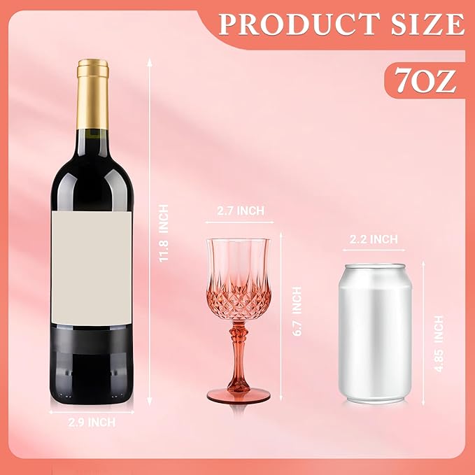 Plastic Wine Glasses, Plastic Goblets Vintage Style Cordial Unbreakable Drinking Glasses, Reusable Drinkware for Wedding Reception, Grand Event Party Supplies, Easter (24, Rose Gold)