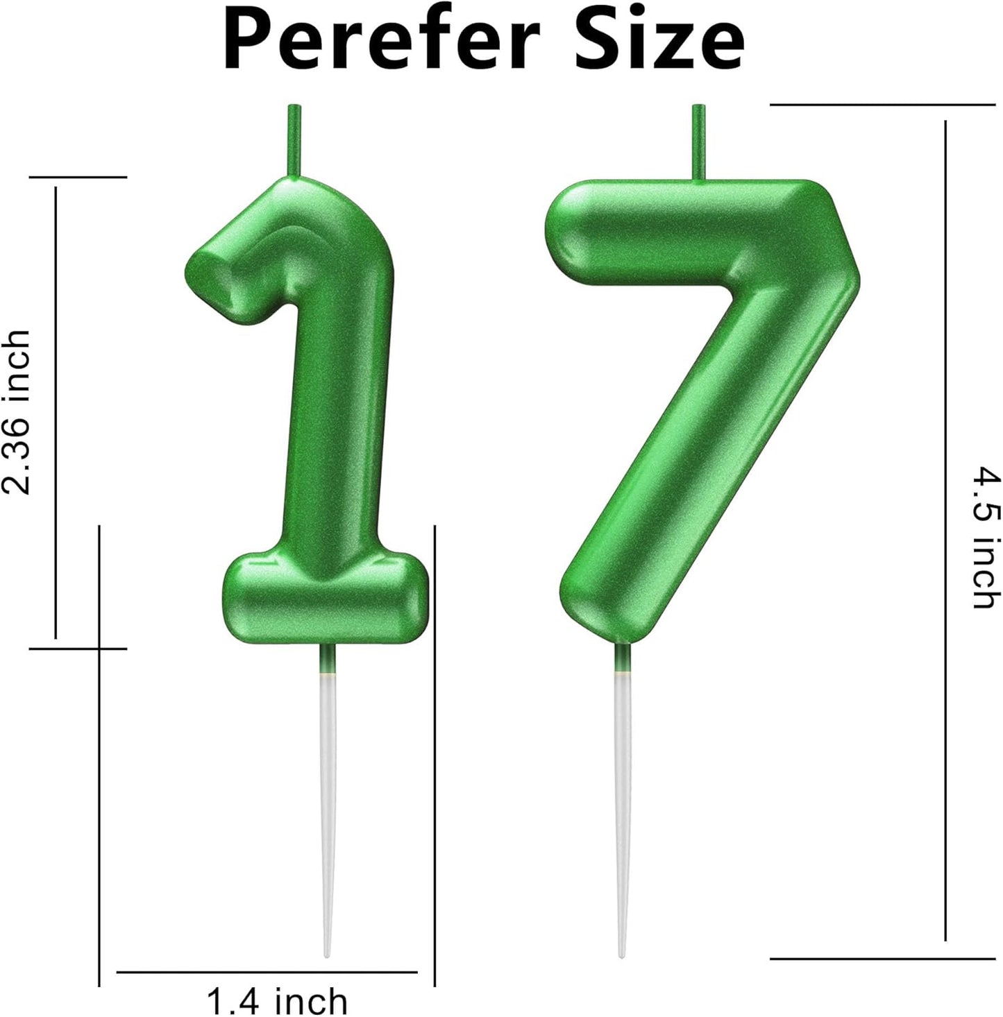 Green Number 17 Candle Happy Birthday 3D Number Candles for Birthday Cake Party Decoration Wedding Anniversary Celebration Supplies