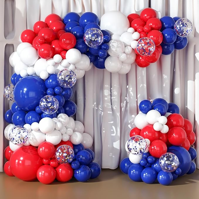 Red White and Blue Balloons Garland Arch Kit 164pcs Balloons Different Sizes 5 10 12 18inch with Confetti Balloons for Labor Day 4th of July Baseball Birthday Party Decorations
