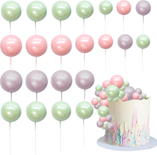 Ephlyn 30Pcs Balls Cake Topper Foam Ball Cake Picks Mini Balloon DIY Cake Insert Topper Decoration for Baby Shower Party Cake Decorations Pearl Green Pink Light Purple
